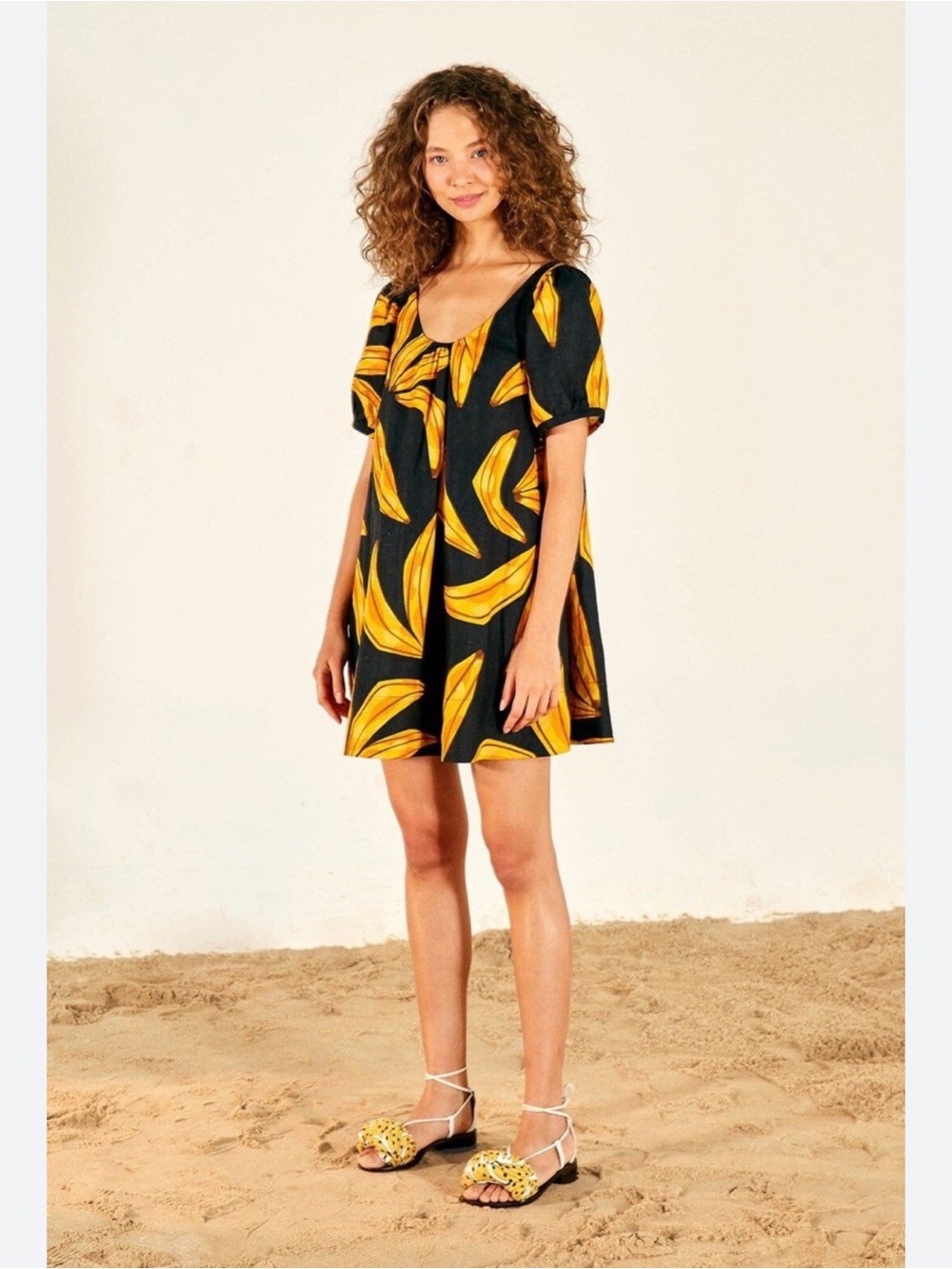 Farm Rio Ripe Banana Linen Mini Dress